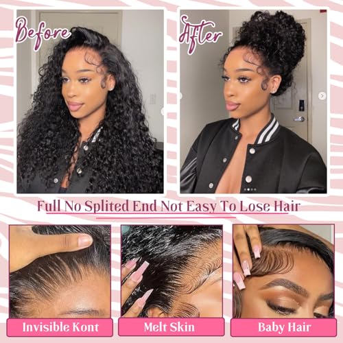 Beautier 360 Lace Front Wigs Human Hair Deep Wave Wig With Drawstring Full Lace Wigs For Black Women 360 HD Lace Front Wigs Human Hair Pre Plucked Bleached Knots£¨22 Inch£©