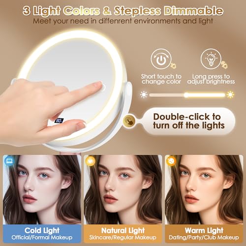 MIYADIVA Makeup Mirror with Lights, 30X/1X Magnifying Mirror with Digital Display, Height Adjustable Desk Mirror, Detachable for Travel, Vanity Mirror with Phone Holders and Tweezers, Gifts for Women
