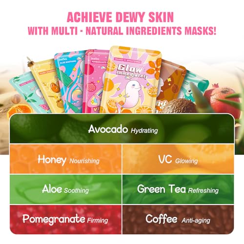 ZealSea Face Masks Skincare, Facial Masks for Women Skin Care, Sheet Masks Beauty with Natural Ingredients, Birthday Party Spa Gift for Kids Teens Girls, Hydrate and Soothe for All Skin Types 28 Pack