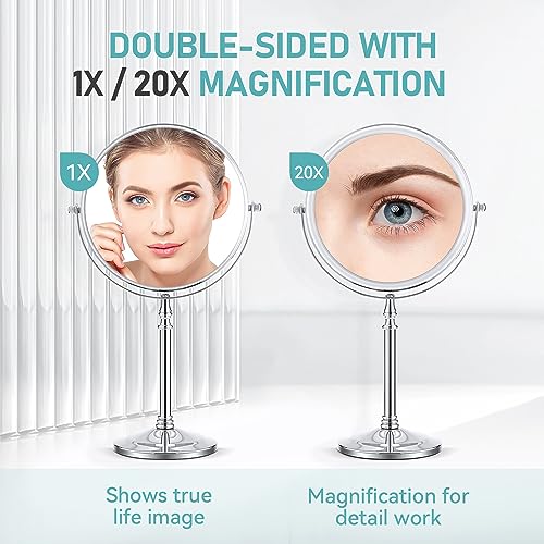 MIYADIVA Magnifying Mirror 20x, Double Sided 1X & 20X Magnifying Mirror on Stand, Large Tabletop Magnified Vanity Mirror, Magnified Mirrors with 360¡ÆRotation for Bathroom or Bedroom,8 Inches