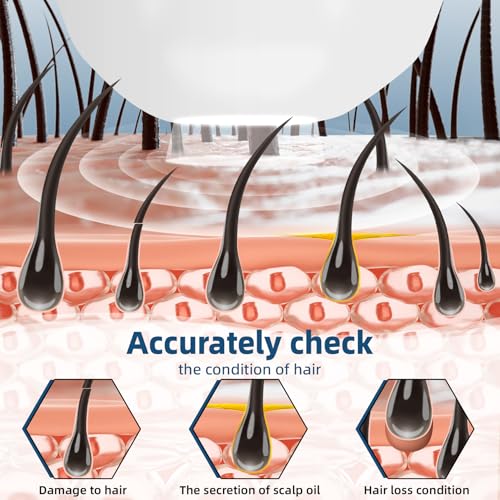 Skin Hair Analyze, Scalp Analysis Machine, 5 Inch LCD Screen Rechargeable Digital Scanner for Skin & Hair Analysis, 50x/200x DualHeads, Digital Skin Health Detection Use for Home and Salon