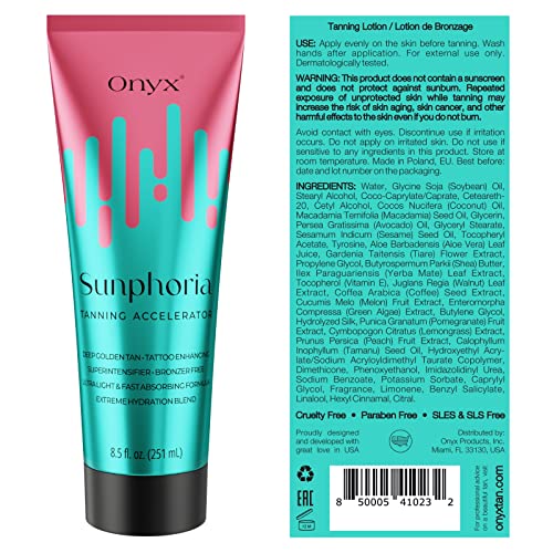 Onyx Sunphoria Tanning Accelerator | Bronzer-Free Tanning Lotion for Indoor & Outdoor | Streak & Stain Free Formula | Extreme Hydration Blend for Moisturizing Nourished Skin