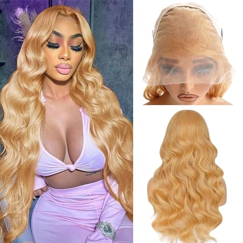 Ubetta Honey Blonde Wig Human Hair, Body Wave Honey Blonde Lace Front Wig Human Hair, 22 Inch Glueless 13x4 HD Lace Frontal Wigs Human Hair Pre Plucked 180% Density Lace Frontal Wigs for Black Women