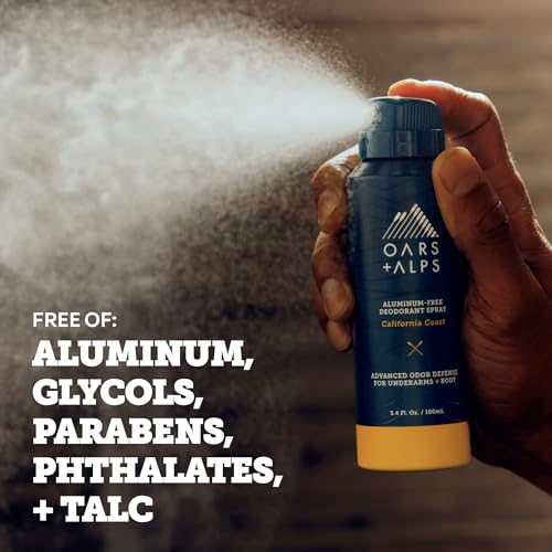 Oars + Alps Full Body Deodorant Spray for Men & Women, Aluminum Free Deodorant Men Spray, Dermatologist Tested, Clean Ingredients, Long Lasting, Odor Protection, California Coast, 3pk