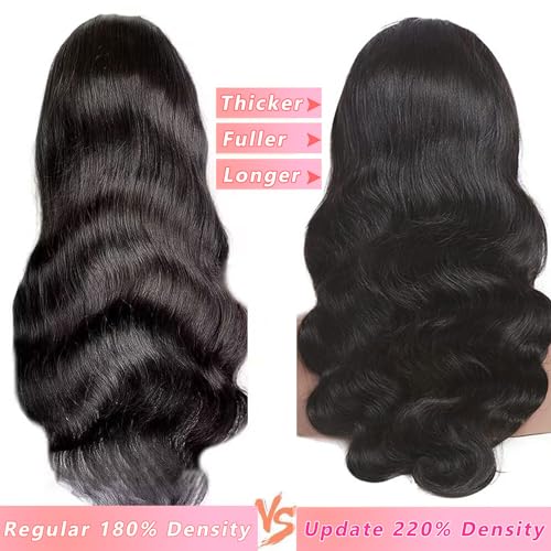 360 Lace Front Wigs Human Hair Body Wave 220 Density HD Lace Front Wigs Pre Plucked Full Lace Wigs For Women Natural Hairline With Baby Hair (24 Inch)