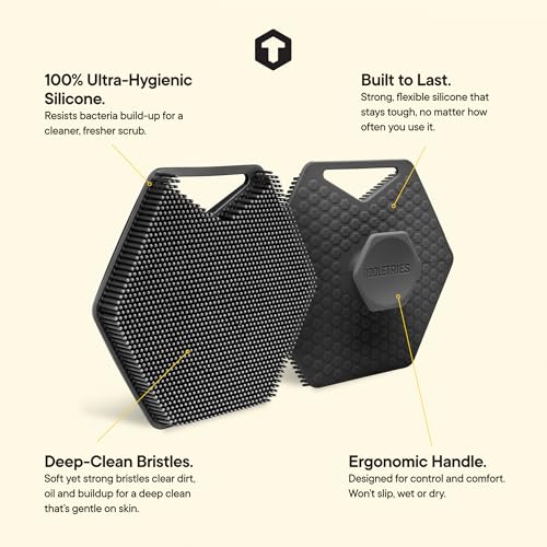 TOOLETRIES Body Scrubber 2.0 ? Premium Silicone Scrubber for Cleaning, Exfoliating Your Skin ? Extra Long Lather Boosting Bristles with Ergonomic Handle, Long-Lasting & Easy to Clean - Charcoal