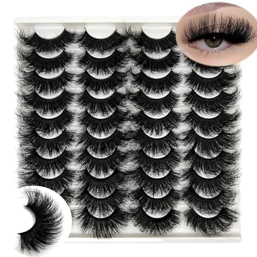 Mink Lashes Fluffy Wispy 20mm 3D Volume Full Dramatic Faux Mink D Curl Long Strip Lashes Pack 25 mm Big Cat Eye False Eyelashes