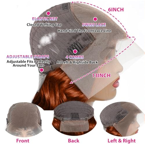 220 Density Reddish Brown Lace Front Wigs Human Hair 13x6 Body Wave Lace Front Wigs Pre Plucked with Baby Hair for Women 100% Human Hair Auburn Colored HD Lace Frontal Wigs 22 Inch