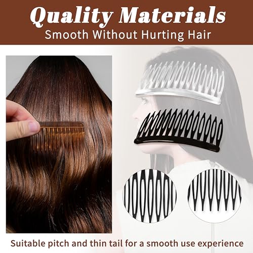 TaShow 24 PCS Hair Side Combs for Women Fine Thin Hair, 14 Teeth Decorative Hair Combs for Women Girls Bridal Wedding Veil,Wide, Black, Transparent, Light Coffee