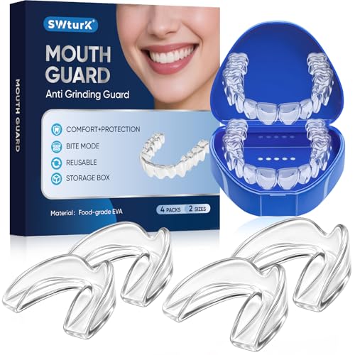 Mouth Guard for Clenching Teeth at Night, Mouth Guard for Grinding Teeth at Night, Comfortable & Reusable Adult Teeth Grinding Mouthguards for Sleeping, Includes 4pcs & 1 Travel Case