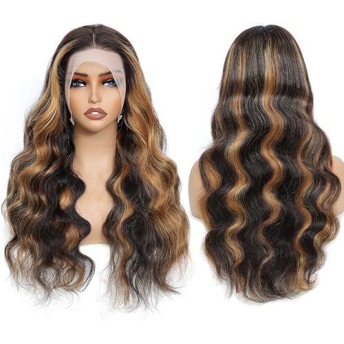 Ombre Highlight Lace Front Wigs Human Hair Colored 1B/30 Honey Blonde Glueless Pre Plucked Wigs Human Hair 13x4 Lace Wigs Human Hair For Women 180% Density 24inch