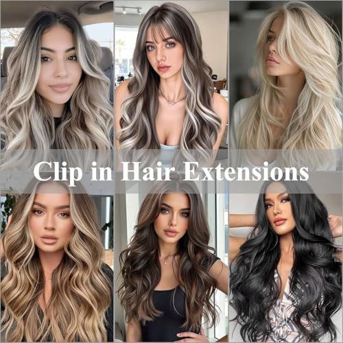 24 Inch Clip in Hair Extensions 4 Pcs - Curly Wave hair Extensions Clip Ins, Soft Natural Look Synthetic Fiber, Tangle Free, Lightweight, Long Use with Secure Invisible Clips, Daily Wear(1B)