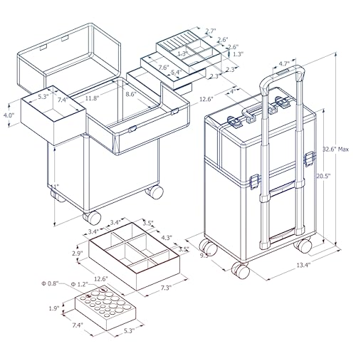 Stagiant Rolling Makeup Train Case Large Storage Cosmetic Trolley 4 Tray with Sliding Rail Removable Middle Layer with Key Swivel Wheels Salon Barber Case Traveling Cart Trunk