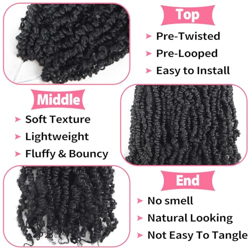 9 Packs Yanky Twist Crochet Hair 12 inch Pre-twisted Passion Twist Crochet Hair Micro Spring Twist Crochet Hair Extensions Suitable for black women.(1B, 12 Inch (Pack of 9))