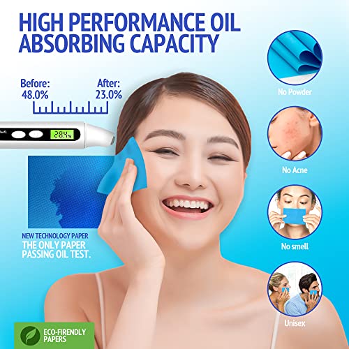 Blue Oil Wipes - Portable Face Blotting Sheets - Japanese High Performance Technology - Grain Free Softer Oil Pads - 50 Sheets