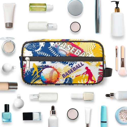 Travel Toiletry Bag for Women & Men,Waterproof Lightweight Makeup Cosmetic Bag Organizer with Handle & Zip Pockets Shaving Toiletries Bag for Gym,Beach - Baseball