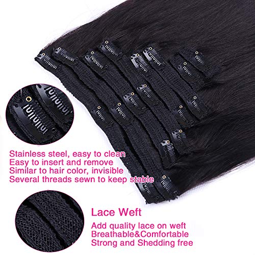 Straight Human Hair Clip in Hair Extensions for Women 100% Unprocessed Full Head Brazilian Virgin Hair Natural Black Color,8/Pcs with 18Clips,120 Gram (16inch, Straight hair)