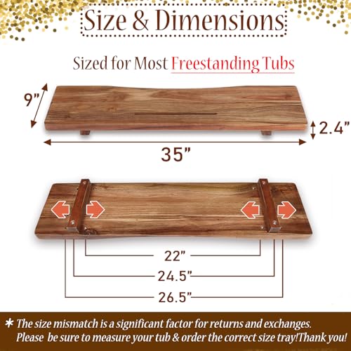 Premium 1.2IN Thickened Board Acacia Wood Bathtub Tray Caddy with Adjustable Legs, Minimalistic Design Bath Tray for Tub, Bathtub Accessories, Fits Most Bath Tubs, Idea for Women
