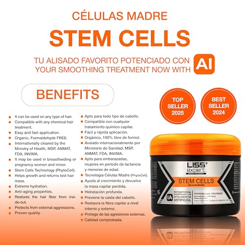 Liss Expert Stem Cells Smoothing Treatment ? Organic Keratin , Argan Oil, Hyaluronic Acid ? for Frizz-Free Repair & Shine ? Professional Straightening - ONE Shoulder length application