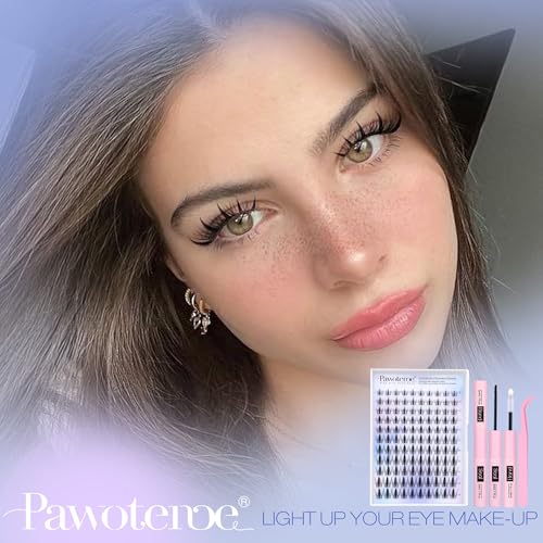 Pawotence Manga Lash Clusters Kit Eyelash Clusters 8-18mm Lash Extension Kit Fairy Individual Lashes Cluster Wispy with Lashes Cluster Glue, Tweezers for Invisible Band Cluster Eyelash Extensions Kit