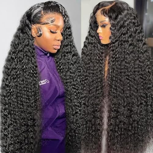 250 Density 30 Inch Deep Wave Lace Front Wigs Human Hair Hd Lace Front Wigs Curly Wig Wet And Wavy Pre Plucked 100% Real Human Hair No Synthetic Blend No Tangle No Shedding Triple Lifespan 3X