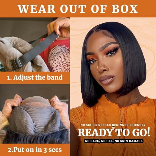 Ombre Bob Wig Human Hair 4/27 Highlight Honey Blonde Lace Front Bob Wigs Human Hair 180% Density Glueless Wigs Human Hair Pre Plucked Pre Cut 4x4 HD Lace Front Wigs Human Hair for Black Women 12 inch