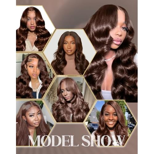 13x6 Lace Front Wigs Human Hair 34 Inch 200 Density Chocolate Brown HD Lace Front Wig Body Wave 4# Colored Wigs Human Hair Real | Soft Non-shedding Non-tangling Full Length No Peculiar Smell