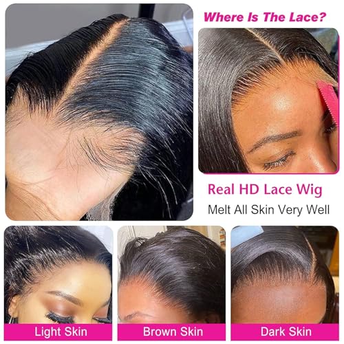 Nakkia 30 Inch Deep Wave Lace Front Wigs Human Hair 13x6 HD Transparent Lace Frontal Wig 180% Density Deep Curly Human Hair Pre Plucked Glueless Wigs for Women Natural Color