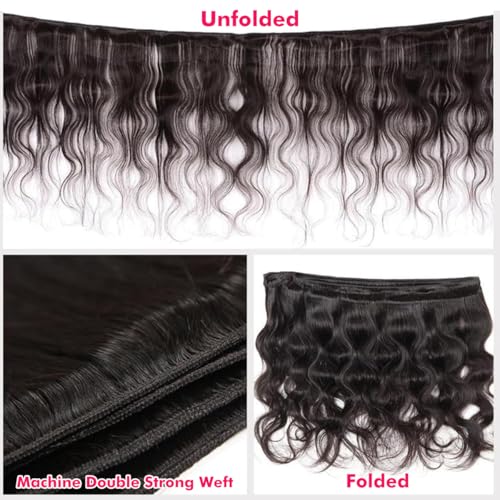 Human Hair Bundles Body Wave 16 18 20 Inch 100% Unprocessed Brazilian Body Wave 3 Bundles Human Hair Extensions for Women Quick Weave Natural Color