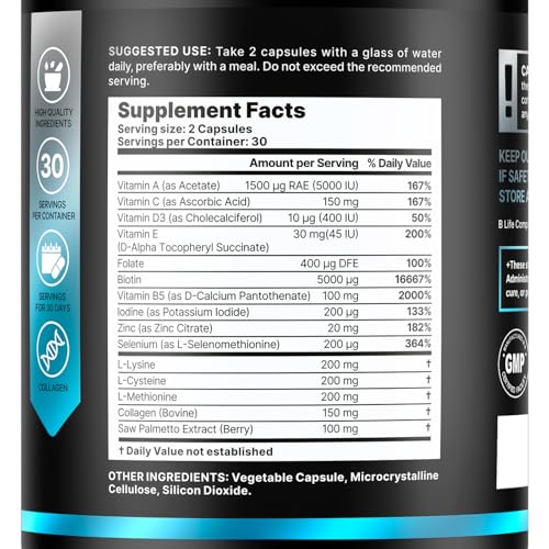 Men¡¯s Hair Growth Supplement ? Biotin & Collagen Hair Vitamins for Men ? Thicker, Fuller Hair, Nail & Scalp Support ? Hair Loss Supplement with Zinc, Selenium & Vitamins A C D E ? 60 Capsules