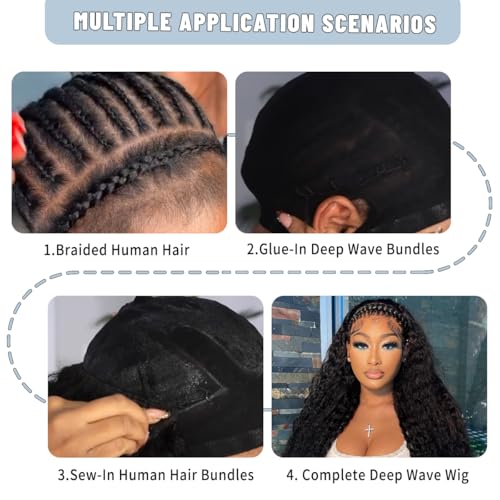 LICHANG 12A Human Hair Bundles 26 28 30 Inch Deep Wave Bundles Human Hair 100% Unprocessed Brazilian Virgin Weave Bundle s 3 Bundles Real Natural Black for Black Women