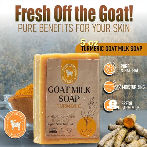 Honey Sweetie Acres Turmeric Goat Milk Soap - Handmade 5 oz Bar, Made with Natural Ingredients, Moisturizing & Gentle, Made in the USA