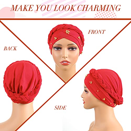 SATINIOR 9 Pcs Turbans for Women Braid Headscarf Hair Wrap Pre Tied Twisted Turbans Beanie Beaded Knotted Headband for Women