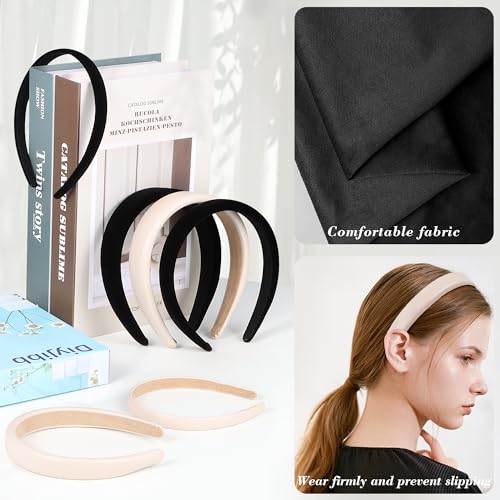 Velvet Headbands for Women and Teens, 6PCS Non-Slip Padded Hairbands with 3 Width Options (0.6", 0.8", 1.2"), Soft Comfortable Hair Accessories for Daily Wear, Makeup, Sports, and Gifts