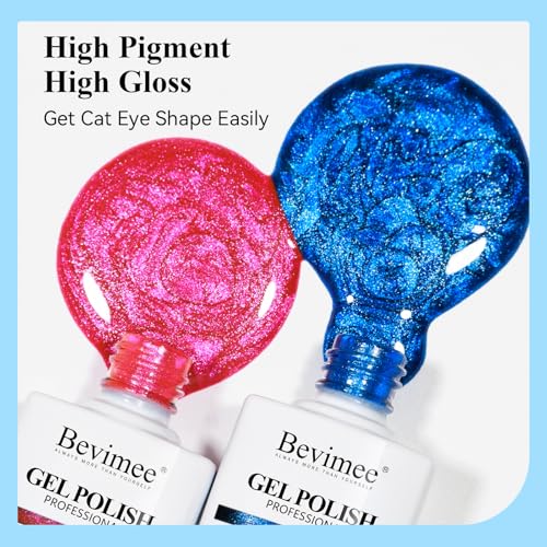 Neon Cat Eye Gel Nail Polish Set 10 Colors: Magnetic Cateye Gel Polish 9D Effect, Sparkle Glitter Bright Red Hot Pink Blue Nail Polish Long Lasting Soak Off Home Salon