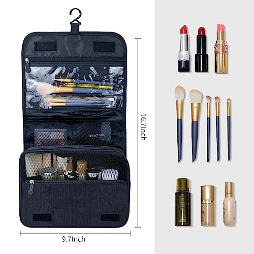 Large Capacity Toiletry Bag Travel Bag with Hanging Hook for Men and Women Waterproof Travel Cosmetic Bag Bathroom Storage Bag for Brushes Set,Full-Sized Shampoo,Toiletries,Accessories-Black