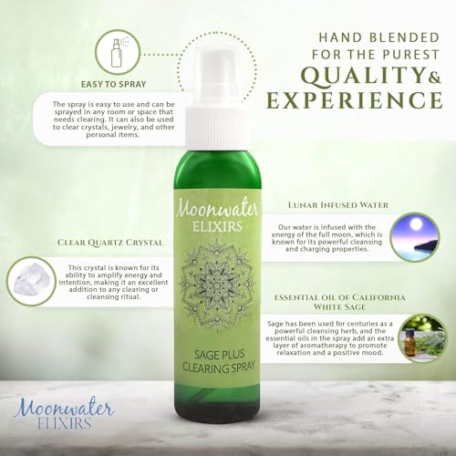 Moonwater Elixirs Smudge Spray Bundle - White Sage Smudge Spray and Sage Soap for Cleansing Negativity, Smokeless Smudging Kit to Support Positive Aura, and Cleansing Negative Energy-8oz