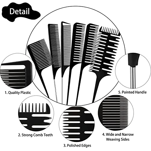 Highlight Comb Set, 6 Piece Set, Weaving, Sectioning, Styling, and Hair Dyeing Combs Professional Weaving Styling for Foiling and Balayage Coloring(Various Style)