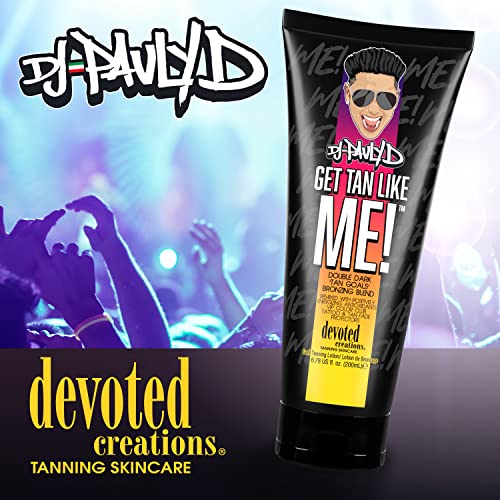 Devoted Creations DJ Pauly D Get Tan Like Me! Dark Tanning Lotion ? Double Dark ¡®Tan Goals¡¯ Bronzing Blend ? Remixed with Positively Energizing Antioxidants VIP Color Club Tattoo and Tan Fade Protectors ? 6.78 oz.