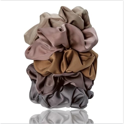 Large Silk Satin Scrunchies for Women Girls- Sleeping Big Jumbo Cute Scrunchy Perfect for Thick Curly Hair | Ideal Gift for Women - 5 Pack (Multicolor B, Large)