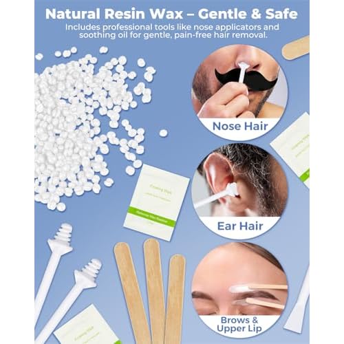 Nose Wax Kit with 100g Natural Resin Wax & 20 Sticks, Mini Nose Hair Wax Kit with Smart Temp Control, USB Fast Heat, 3-Min Hair Removal ? Lasts 4?6 Weeks | For Nose & Ear, Up to 15 Uses