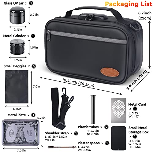 Large Smell Proof Cosmetic Organization Bag with 8 Small Items, Portable Cosmatic Makeup Smell Proof Storage Case with Combination Lock For Home and Travel, Gifts for Men Black