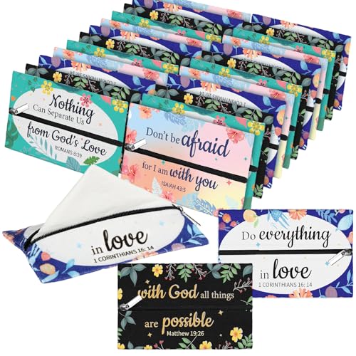 Zhanmai 20 Pcs Pocket Tissue Holder Bible Travel Purse Tissue Holder with Christian Inspirational Verse Floral Travel Pouch Reusable for Women Men Employee Appreciation Church Gifts Bulk 5 x 3 Inch