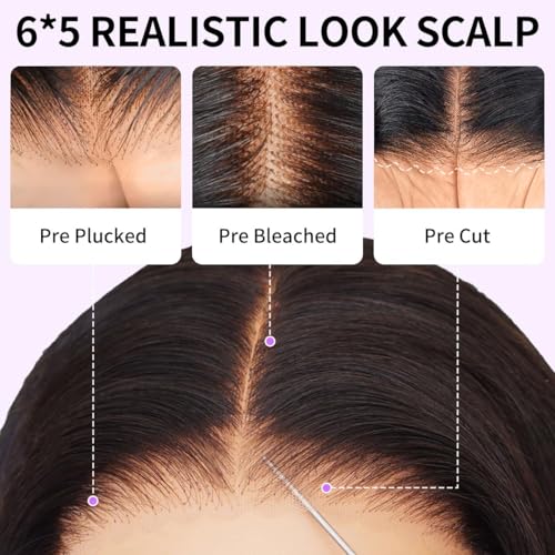 Tinashe Human Hair Wig Glueless 6¡¿5 HD Lace Front Bob Natural Black Closure Wigs Human Hair Pre Plucked Pre Cut Wigs for Black Women Butterfly Haircut Layered 16 Inches