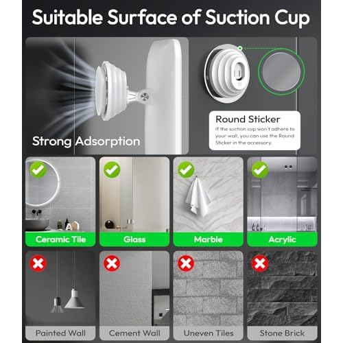 Lighted Shower Mirror Fogless for Shaving with Light, 5000mAh Heated Fogless Mirror for Shower, Detachable Razor Holder and Suction Cup for Wall, NO-Drilling, Waterproof for Bathroom (White)