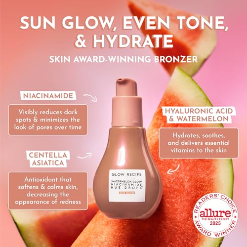 Glow Recipe Hue Drops Tinted Face Serum - Bronzing Drops to Brighten & Hydrate - Skincare Makeup Primer & Liquid Highlighter to Blur Pores for a Radiant, Even Skin Tone - Sunglow (40ml)
