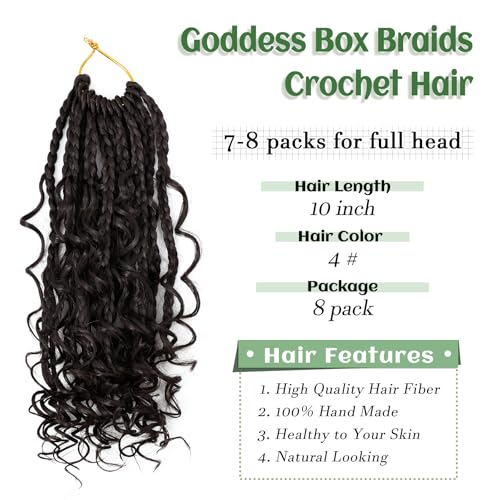 Eerya 8 Packs Boho Box Braids Crochet Hair for Black Women 10 Inch Goddess Box Braids Pre-looped Bohemian Crochet Box Braids With Curly Ends Synthetic Crochet Hair Extensions (10 inch, #4)