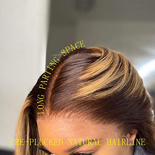 Hair 4/27 Ombre Brown Honey Blonde Short Bob Wig 13x4 Lace Front Human Hair Wig Natural Hairline Pre Plucked With Baby Hair Brazilian Remy Virgin Hair 150 Density 10 Inch