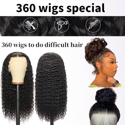 360 Full Lace Wigs Human Hair Deep Wave 360 HD Full Lace Wigs Human Hair Pre Plucked Wet and Wavy Human Hair Wig 360 Deep Wave Ponytail Curly Wig 360 Frontal Wig with Baby Hair Natural Color 28 inch