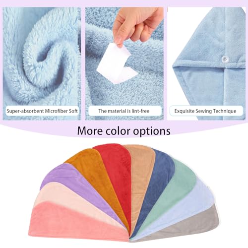 2 Packs Single Layer Microfiber Hair Turbans - Drying Wrap for Women (Blue,Gray)